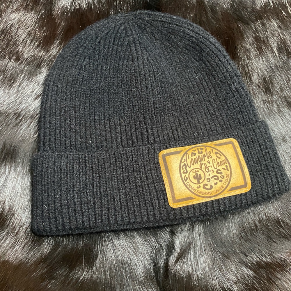 Black Knit Beanie with Patch